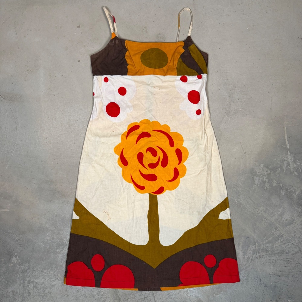 Glow Italy Cotton Floral Print Sleeveless Dress Womens Medium Brown Orange Italy